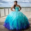 Sweetheart Rainbow Quinceanera Dresses 2020 2020 Perline di cristallo Tulle Increspatura Ombre Dolce 15 Abiti da ballo Abiti da ballo taglia 16