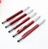 Multi-Function Ballpoint Pen 5 In1 Mini Skruvmejslar Verktyg med Dividing Regel Stylus Pen Touch Pennor Pocket Mini Skruv Driver Level Pennor