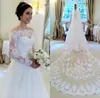 Lace Wedding Dresses Without Veil Bateau Illusion Long Sleeves Wedding Dress Sweep Train Back Covered Button Sash Ribbon Bridal Gowns