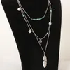 10Pcs Lot Summer Style Jewelry Fashion Women's Multi Layered Necklace Feather Round Sequins Charm Pendant Turquoise Necklace 2966