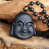 DJ Jewelry 100 Natural Black Obsidian Caring Maitreya Buddha Head Women Women Men039s Lucky Amulet Jewelry Bendants с BE2069379