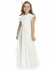 Ivory Classic Flower Girl Dresses A Line Jewe Neck Ruffles Sleeves Junior Bridesmaid Dress Ruched Chiffon Sash Floor Length Long Formal Wear