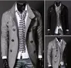 Automne-nouveau 2015 hommes manteau de laine solide noir chaud Long coupe-vent Double boutonnage pardessus homme caban Abrigos Hombres Invierno
