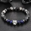 Wholesale-Wholesale Antique Silver Plated Buddha Leopard head Bracelet Lava Natural Stone Beaded Bracelets For Men Women Pulseras Hombre