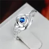 Gemischter Stil, hochwertiger, modischer Ring aus 925er Silber mit blauen Edelsteinen EMGR9, Bandförmiger ovaler Ring aus plattiertem Sterlingsilber, 10 Stück pro Menge