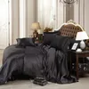Wholesale-Black Luxury Bedding Set Solid Silk Satin 4 PCSクイーンキングサイズホームテキスタイルベッドクロースベッドリネン羽毛布団カバーセットベッドシート