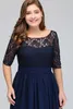 Dark Navy Black Burgundy Half Long Sleeves Plus Size Prom Dresses Lace Top A Line Chiffon V Back Mother of Bride Dresses Cheap Gowns CPS522