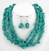 Lang 48 "inch natuurlijke turquoise onregelmatige kralen sieraden ketting oorbellen