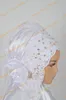 2016 Muslim Wedding Veils with Crystals Rhinestones and Lace Appliques Edge Short Bridal Hijab Custom Made