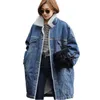 All'ingrosso- Winter Woolen Liner donna plus size Cappotto lungo berbero in pile addensare jeans giacca di jeans sciolto colletto rovesciato capispalla SUN27