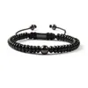 Partihandel Svart Smycken Ny Ankomst Naturlig Flat Black Onyx Stone med 8mm Brass Pärlor Macrame Armband för män