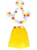 20 Sets 60cm Hawaiian Hula Grass Skirt + 4pc Lei Set for Adult Luau Fancy Dress Costume Party Beach Flower Garland Set Free Ship