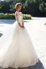 Sheer High Neck Half Sleeves Elegant Ball Gowns Tulle Bröllopsklänning Beading Sash Long Train Bridal Dress Vestidos de Casamento