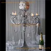 27.5 Wysoki Gold Metal Candelabra Chandelier Świecznik Wotywny Świecznik Centerpiece - z łańcuchami akrylowymi i dużymi łezkami