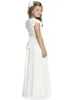 Ivory Classic Flower Girl Dresses A Line Jewe Neck Ruffles Sleeves Junior Bridesmaid Dress Ruched Chiffon Sash Floor Length Long Formal Wear