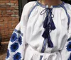 All'ingrosso - camicia etnica con ricamo boho, camicetta con frange, camicette e camicie estive da donna, abito in cotone con disegni autunnali, taglia superiore ricamata