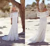 2016 Enkel Bohemian Lace Boho Bröllopsklänningar från axeln Billiga Beach Bridal Dresses Sweep Train Custom Made Bröllopsklänningar Vestidos