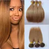 Straight TOP Honey Blonde Color Brazilian Human Hair Weft 27 Peruvian Indian Malaysian Cambodian Human Hair Weave Extensions 3 Bundles weft