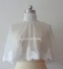 High Quality High Neck Bridal Wrap with Lace Applique Real Po White Ivory Wedding Jacket Bolero Shawl Covered Buttons One Size 2719049