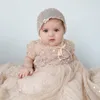 Bling Bling Champagne Baby Christening Gowns Full Sequins Baptism Outfits Bead Formal Infant Girl Wear With Bonnet