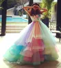 Robe de bal multi-couleurs arc-en-ciel 2019 Robe de bal de haute qualité chérie long tulle coloré d'une occasion spéciale robe formel fête Dre4914570