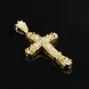 Mens Bling Iced Out 18K Gold Plated Hip Hop Rhinestones Crystal Cross Pendant Necklace Cuban Link Chain Men Jewelry Necklaces&Pend281j