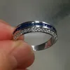 wholesale Fashion Precious Princess-cut Bule Simulated Diamond CZ jewelry 10kt white gold filled Wedding Band Ring Set for Women Cocktail