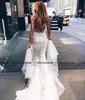 Pallas Couture 2019 Pizzo floreale lungo treno Mermaid Beach Abiti da sposa Custom Make scollo a V Figura intera Fishtail Wedding Wedding Go2608
