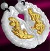 Pendentif porte-bonheur en jade incrusté d'or concentrique longfeng (amoureux). Pendentif collier.