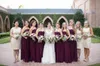 BrideMaids 드레스 포도 보라색 적갈색 긴 싼 고품질의 신부 들러리 가운 루칭 쉬폰 바닥 길이 연인 민소매