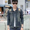 Mode Men Hip Hop Streetwear Tonåringar Denim Jacket Mens Outdoor Dance Slim Fit Distressed Biker Vintage Coat Ripped Outerwear