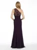 Aubergine Chiffon One Shoulder Meerjungfrau Brautjungfernkleider 2016 Günstige Spitze gerafft bodenlangen Trauzeugin Kleider nach Maß EN9302