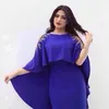 Bleu Royal Arabie Arabe 2016 Robes De Soirée Avec Cape Découpe Épaule Or Broderie Satin Plus La Taille Robes De Soirée De Bal