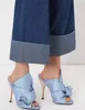 Sandali a righe blu e bianche Pantofole firmate in tessuto di raso Moda donna Sandali con tacco alto da donna con nodi architettonici