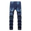 European street tide marca motocicleta personalidad arrugas pantalones delgados de alta elasticidad agujero tide jeans soporte lote mixto