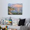 Wall Art Canvas Schilderij Zonsondergang bij Lighthouse Point Handolie Geschilderd Zeegezichten Mooi Landschap Kunstwerk voor Thuis Decor246C