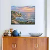 Wall Art Canvas Schilderij Zonsondergang bij Lighthouse Point Handolie Geschilderd Zeegezichten Mooi Landschap Kunstwerk voor Thuis Decor246C