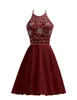 Cheap Black Burgundy Coral Blue Party Homecoming Dresses A-Line Halter Beaded Crystal Chiffon Short Mini Prom Formal Gowns Celebrity