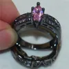 Fashion 10KT Black gold filled gemstone Ring Finger Lady Marquise Cut Pink Simulated Diamond Zircon Rings Wedding Bride jewelry for Women