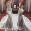 Latest Silver Grey Mermaid Prom Dresses Sexy Sweetheart Beaded Sweep Train Long Formal Evening Gowns Plus Size Prom Dresses Evening Wear