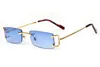 nytt mode sport retro solglasögon för män fyrkantiga båglösa glasögonbågar klarblå rödbruna linser guld och silver metall solglasögon
