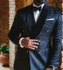 Black Jacquard Stof Mannen Blazer Jas Side Vent Groom Tuxedos Man Prom Business Suits (Jack + Pants + Tie)