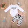 Abbigliamento per bambini Autunno Inverno Neonato Ragazzo Ragazza Abbigliamento Set Pagliaccetto Elefante + Pantaloni lunghi Geometirc + Fascia 3 pezzi Set di abiti per bambini