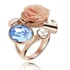 Casamento de cristal austríaco e anel de noivado de ouro rosa banhado com Swarovski Elements anéis de flor de cristal Vintage Fashion Jewelry 4669