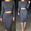 Ropa de moda para mujer vestido de dos piezas de manga larga de falda corta paquete delgado nalgas de fiesta sexy damas ropa delgada