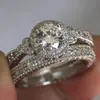 サイズ5-11ビンテージジュエリーホット925スターリングシルバーラウンドカットTopazシミュレートダイヤモンド結婚式の女性ブライダルリングセットの恋人クリスマスプレゼント