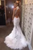 Seksowna biała pióro Prom Dress wysokiej szyi Halter Illusion Zobacz przez koronkowe aplikacje z backless wieczorne suknie wieczorowe oszałamiającą suknię formalną