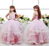 Robes de filles de fleur de paillettes roses robes de bal d'enfant sangle spaghetti enfant fête d'anniversaire robe de communion dos à lacets couches filles robe de concours