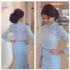 Stunning Fashion Two Pieces Prom Dresses Illusion High Neck Lace Crop Top Long Sleeves Mermaid Long Formal Evening Party Gowns