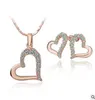 Diamant hjärta design halsband och örhängen uppsättningar guld diamant hjärta hängsmycke halsband stud örhängen smycken set